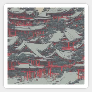 Ukiyo e Japanese snow covered roofs Sticker